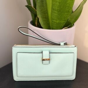 kate spade light blue Leather Wristlet Clutch with Gold Hardware
